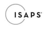 ISAPS logo featuring black text with a partial grey circle on a white background.